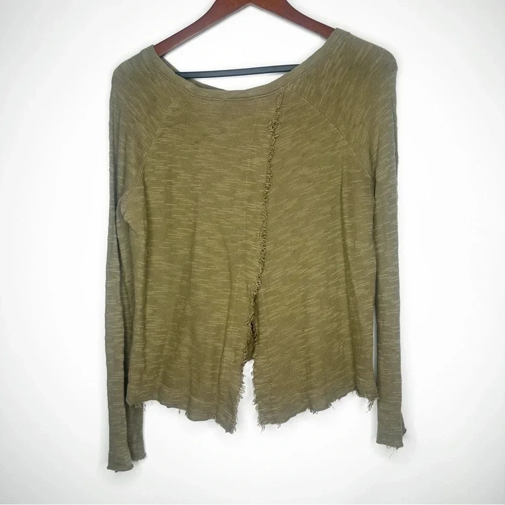 White + Warren Olive Cotton Open Back Sweater Size Medium - Picture 2 of 5
